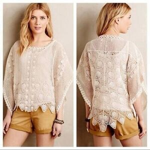 NWT Anthropologie Sparrow cream lace crochet scalloped poncho top